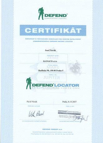 Certifikát Defend Lokátor
