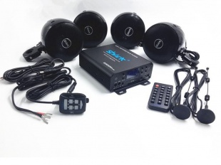 4.1CH zvukový systém na motocykl, skútr, ATV, loď s FM, USB, AUX, BT, černé