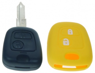 Silikonový obal pro klíč Peugeot/Citroën, 2-tlačítkový, žlutý