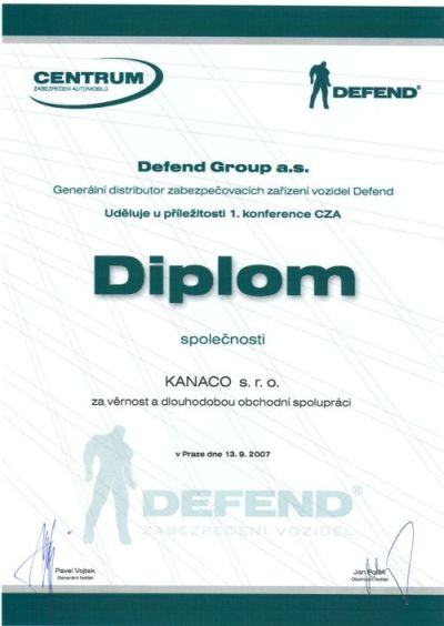 Certifikát věrnosti Defend 